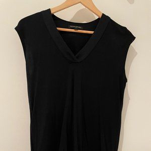 Sleeveless satin v-neck black tank top -- XS